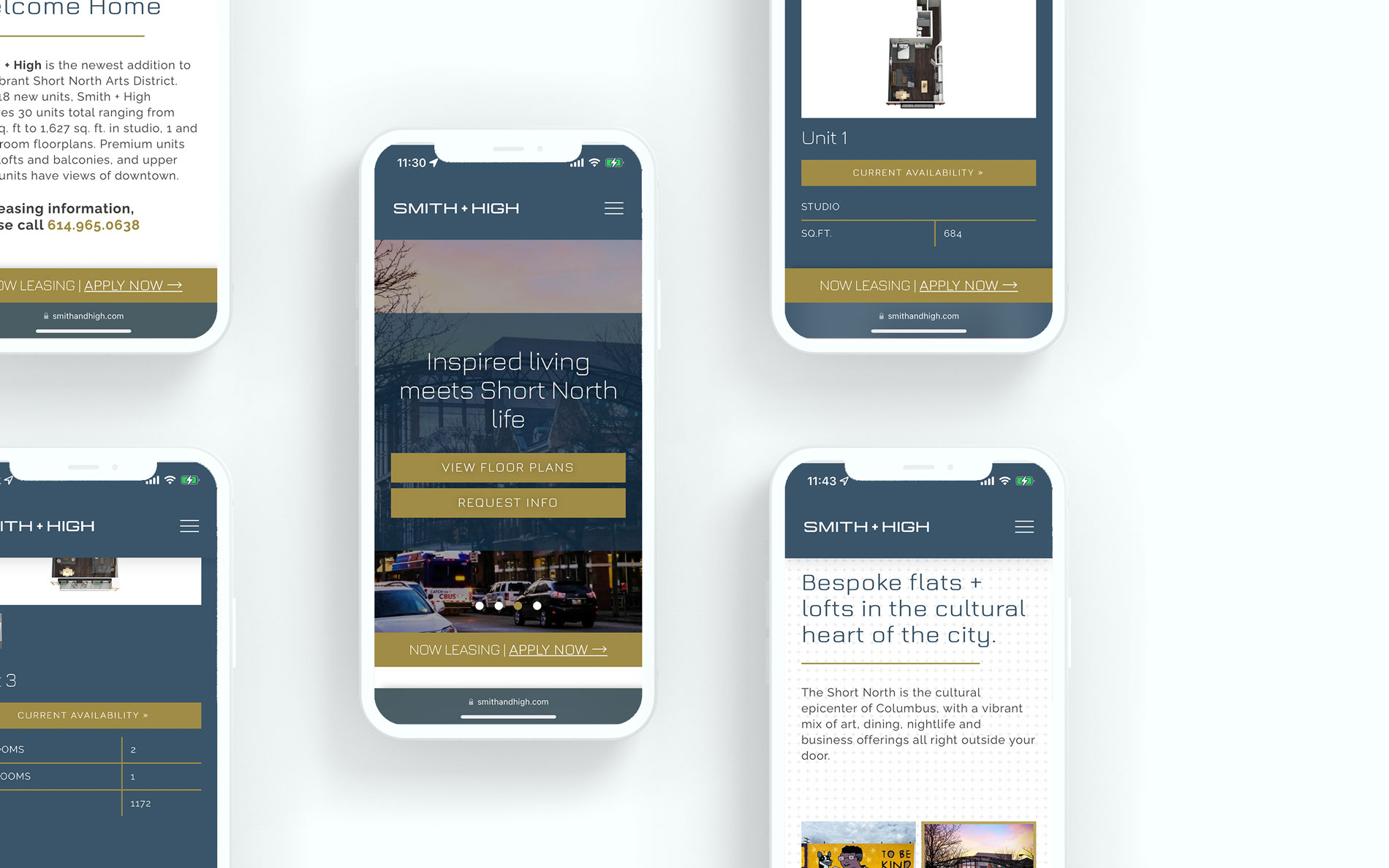 Smith + High website design for modern housing shown on mobile devices