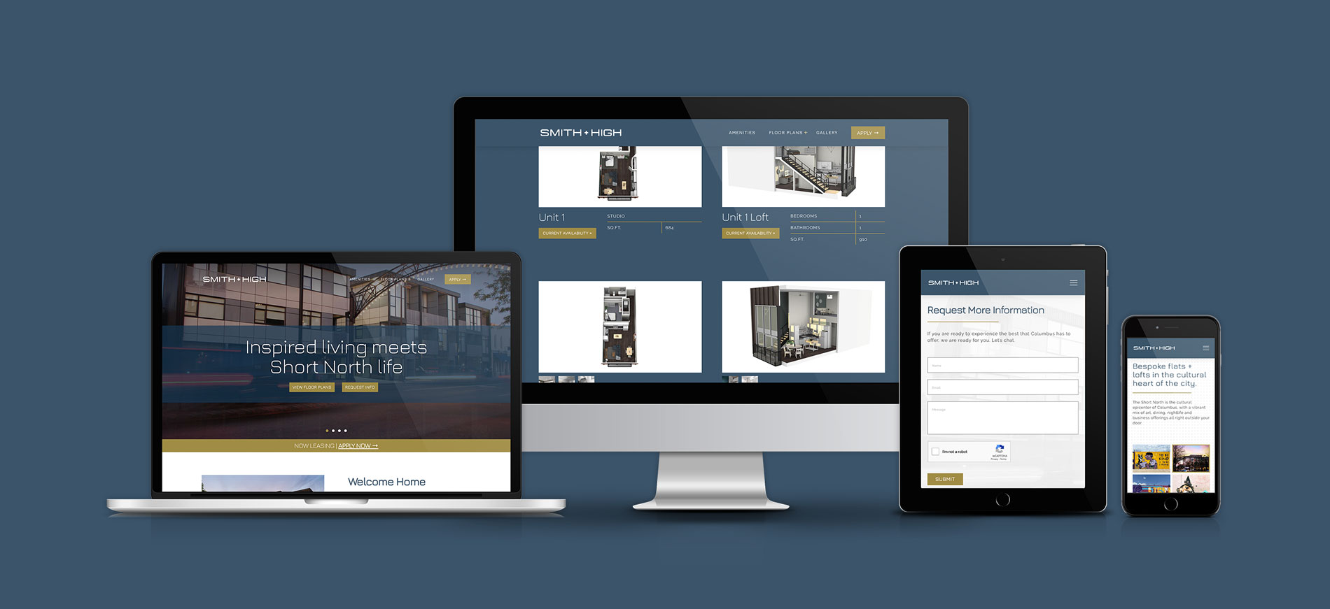 Smith + High website design for modern housing shown on multiple devices